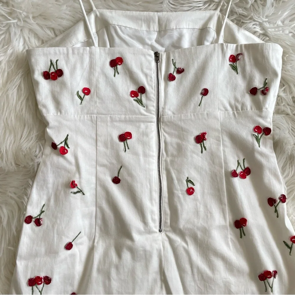 Anthropologie Maeve The Brynne 3D Cherry Mini Dress White Size 8 - Picture 12 of 16